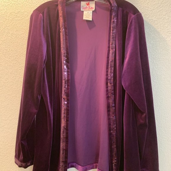 Quacker Factory purple velvet sequin jacket size M excellent condition - Picture 12 of 12